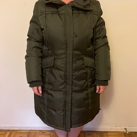 DKNY Army Green Long Winter Coat - Picture 1 of 10